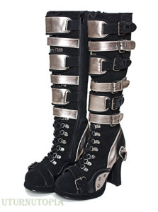 Silver and Black Futuristic Platform Knee High Womens Boots
